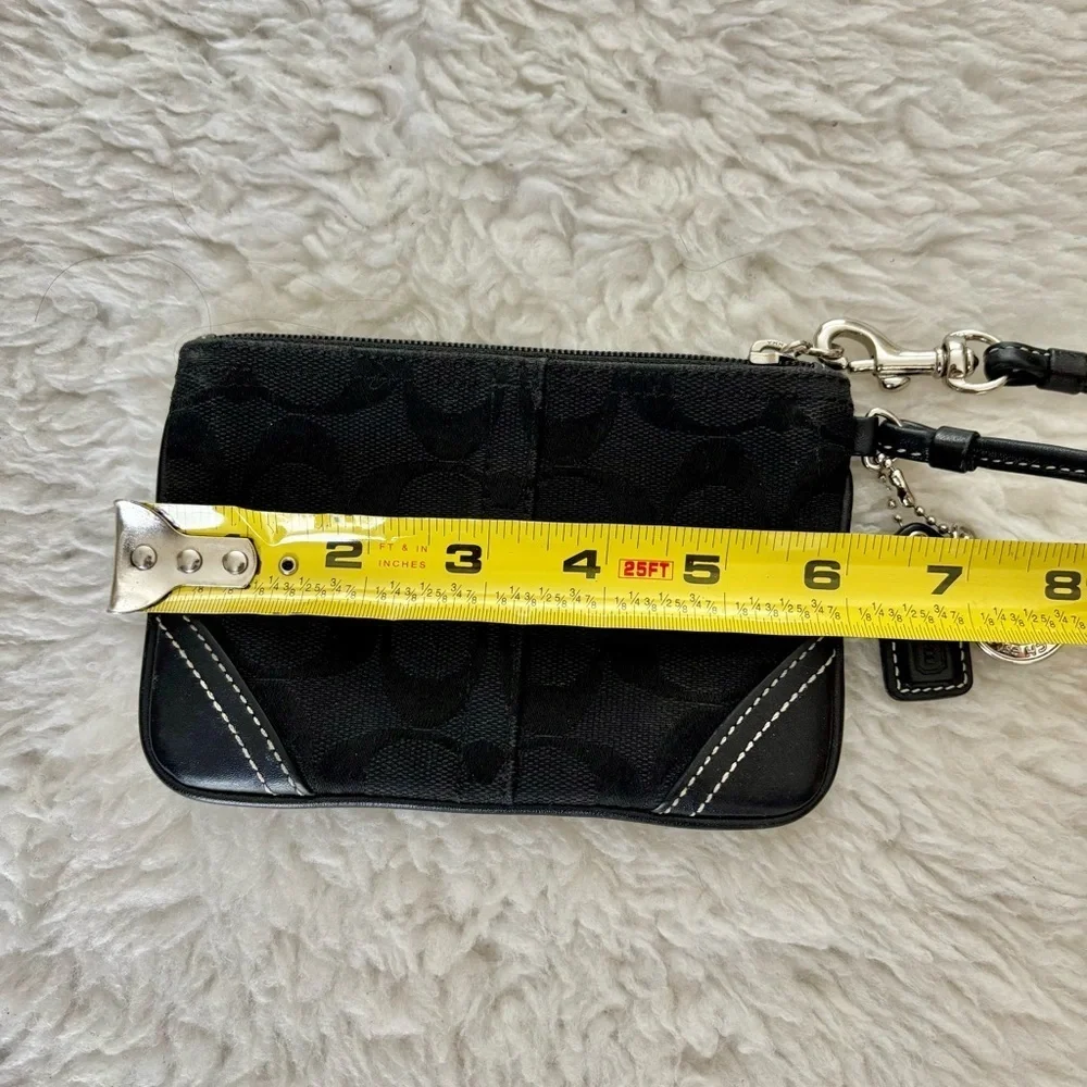 Coach CC Signature Canvas Black Leather Wristlet with Charm